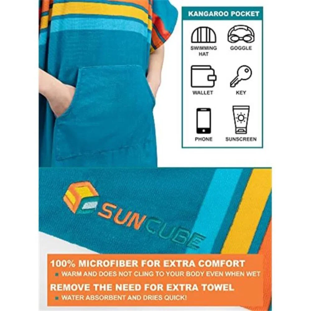 Surf Poncho Changing Robe Hooded Microfiber Quick Dry Towel Beach Swim Men Women